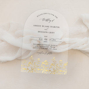 Wildflowers Faux Gold Modern Arch Clear Wedding Acrylic Invitations