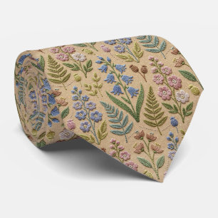 Wildflowers Faux Silk Vintage Embroidery Style Tie