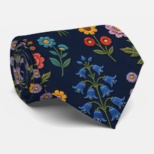 Wildflowers Faux Silk Vintage Embroidery Style Tie