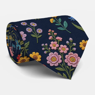 Wildflowers Faux Silk Vintage Embroidery Style Tie