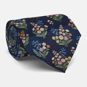 Wildflowers Faux Silk Vintage Embroidery Style Tie