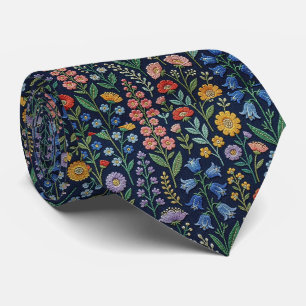Wildflowers Faux Silk Vintage Embroidery Style Tie