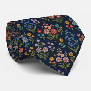 Wildflowers Faux Silk Vintage Embroidery Style Tie