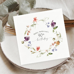 Wildflowers Feminine Floral 90th Birthday Party Napkin