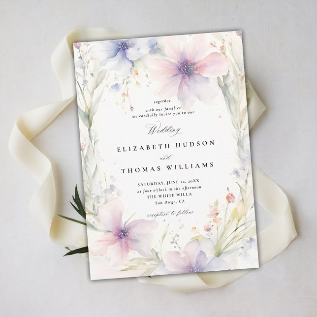 Wildflowers Fête Romantic Spring Elegant Wedding Invitation (wildflower wedding theme invitation delicate watercolor meadow modern classic formal elegant spring )