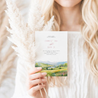 Wildflowers Field And Mountains Rustic Wedding Invitation