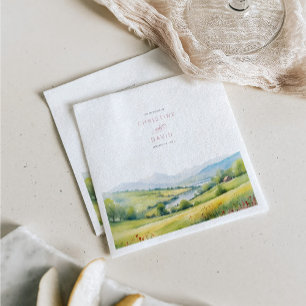 Wildflowers Field And Mountains Rustic Wedding Napkin
