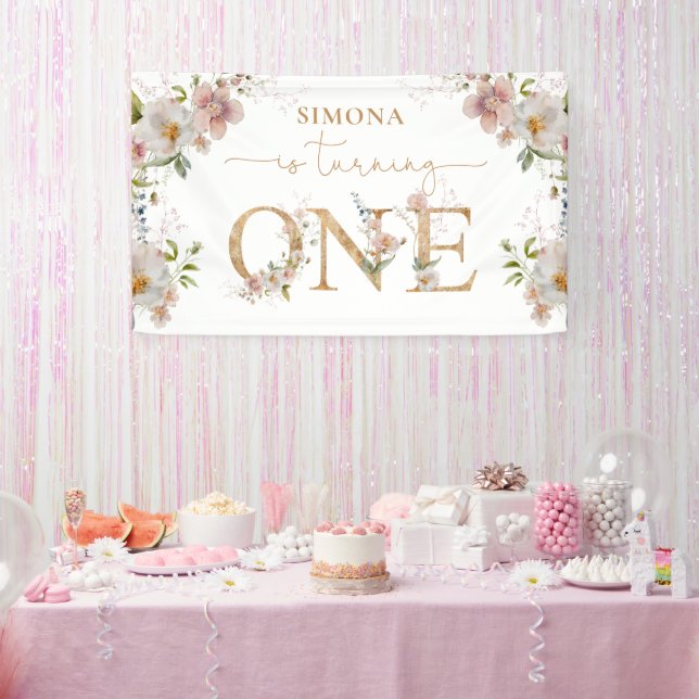 Wildflowers first birthday Wild One blush pink Banner (Party)