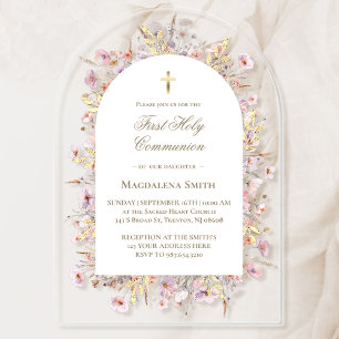 wildflowers First Holy Communion Acrylic Invitations