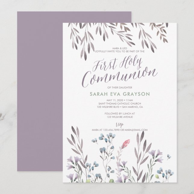 Wildflowers First Holy Communion Invitation (Front/Back)