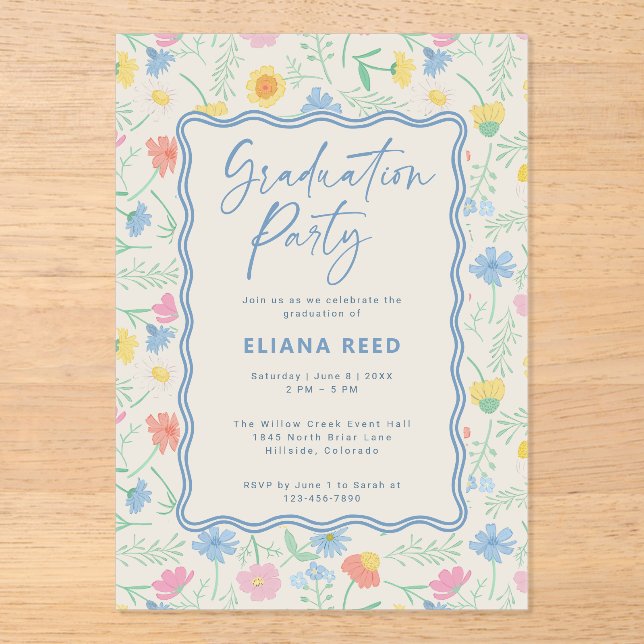 Wildflowers Floral Acrylic Graduation Invitation (Front)