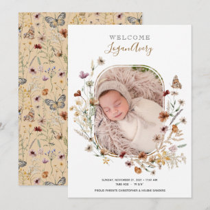 Wildflowers Floral Add Photo New Baby Birth Annou Announcement