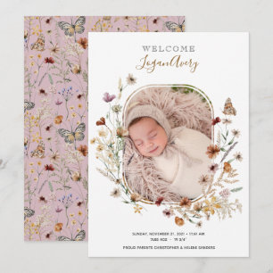 Wildflowers Floral Add Photo New Baby Birth Announcement