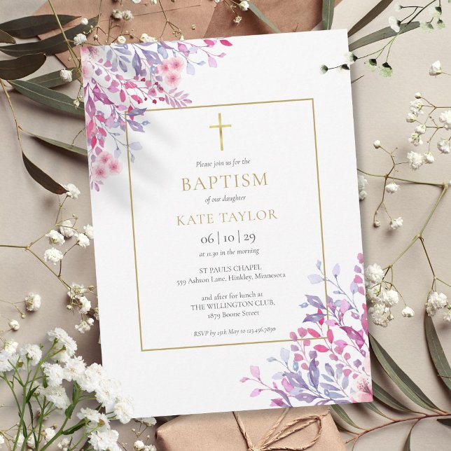 Wildflowers Floral Baptism Christening Invitation (Wildflowers Floral Baptism Christening Invitation)