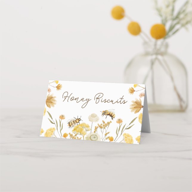 Wildflowers Floral Bee Baby Shower Food Tents Place Card (Front)