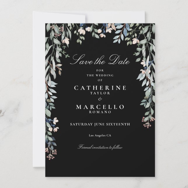 Wildflowers Floral Black And White Wedding Save The Date (Front)