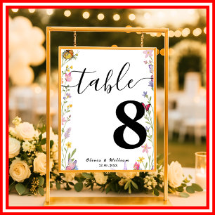 Wildflowers Floral Boho Wedding Table Number Poster