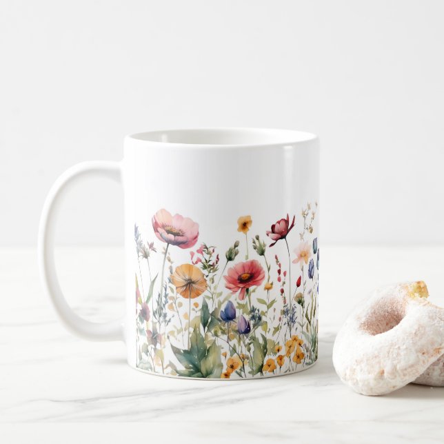 Wildflowers Floral, Botanical Garden, Colorful gif Coffee Mug (With Donut)