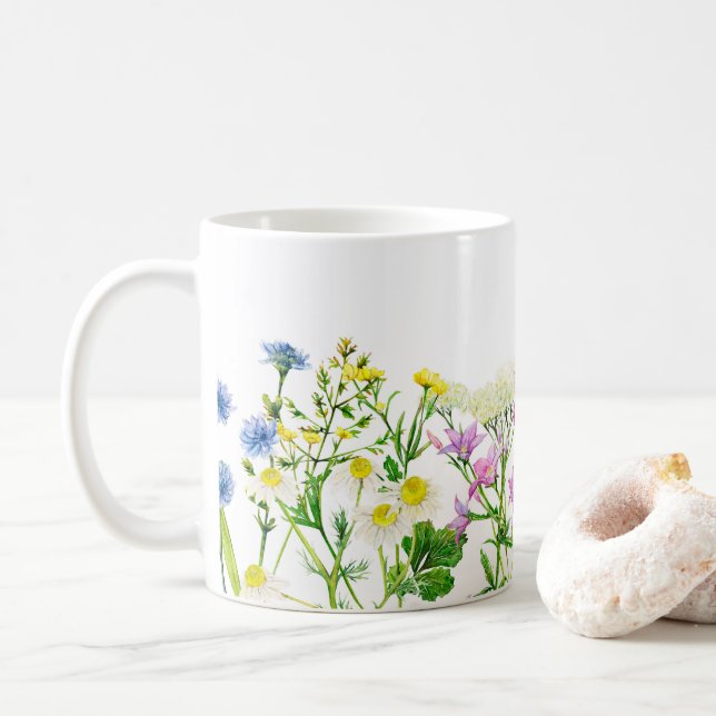 Wildflowers Floral, Botanical Garden, Colorful gif Coffee Mug (With Donut)