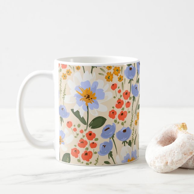 Wildflowers Floral, Botanical Garden, Colorful gif Coffee Mug (With Donut)