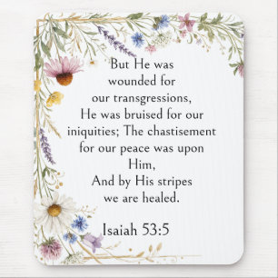 Wildflowers Floral Botanical, Isaiah 53:5 Verse, Mouse Mat
