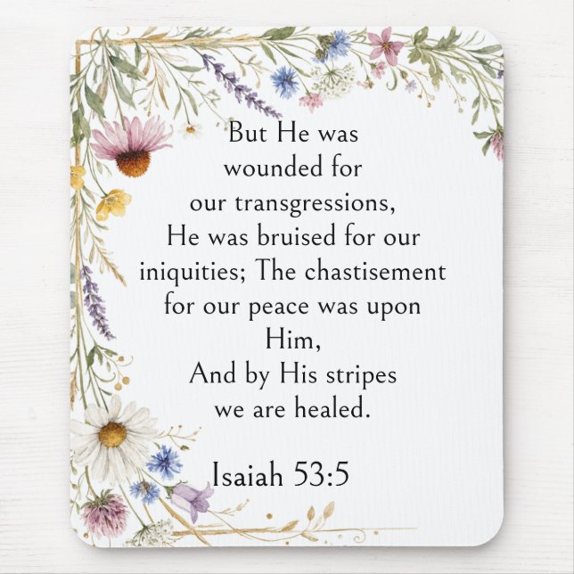 Wildflowers Floral Botanical, Isaiah 53:5 Verse,  Mouse Mat (Front)