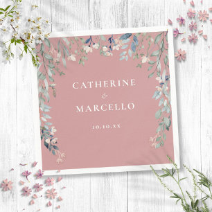 Wildflowers Floral Cascade Dusty Rose Pink Wedding Napkin