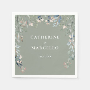 Wildflowers Floral Cascade Sage Green Wedding Napkin