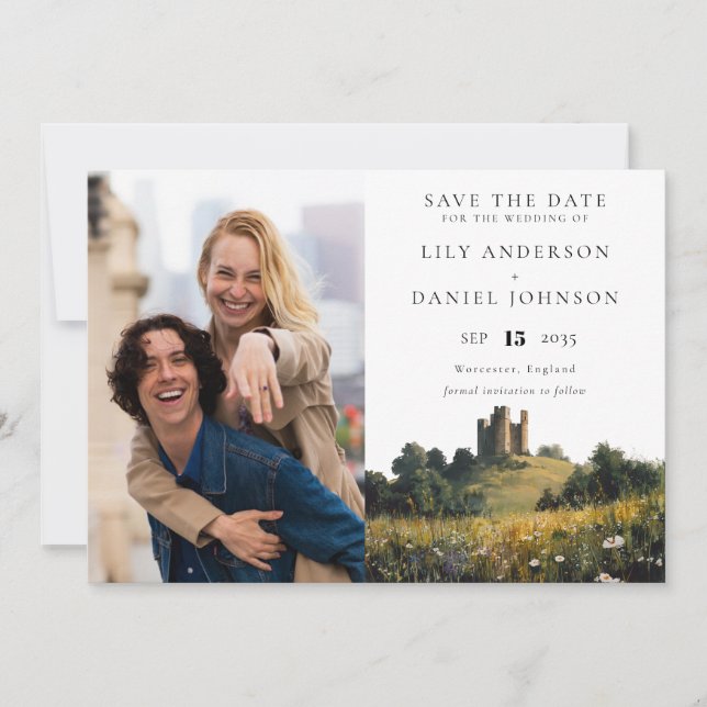 Wildflowers Floral Castle Photo Wedding Save The Date (Front)