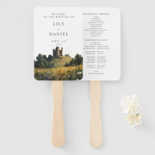 Wildflowers Floral Castle Wedding Program Hand Fan