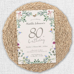 Wildflowers Floral Elegant 80th Birthday Party Invitation