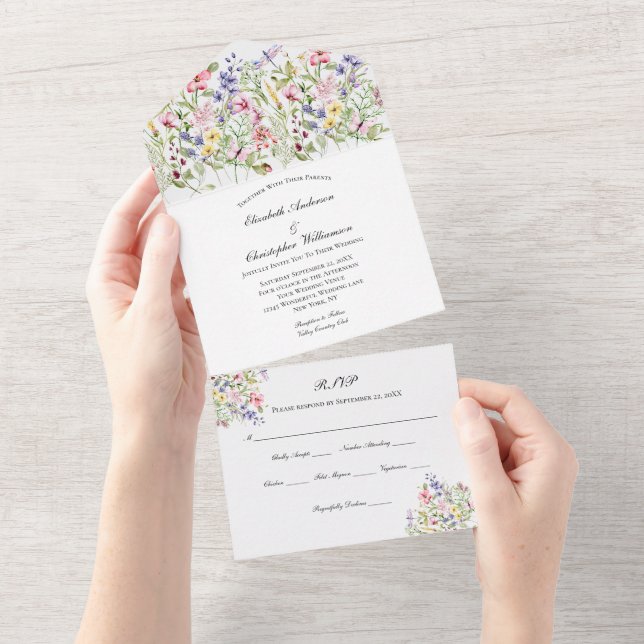 Wildflowers Floral Elegant Classic Wedding  All In One Invitation (Tearaway)