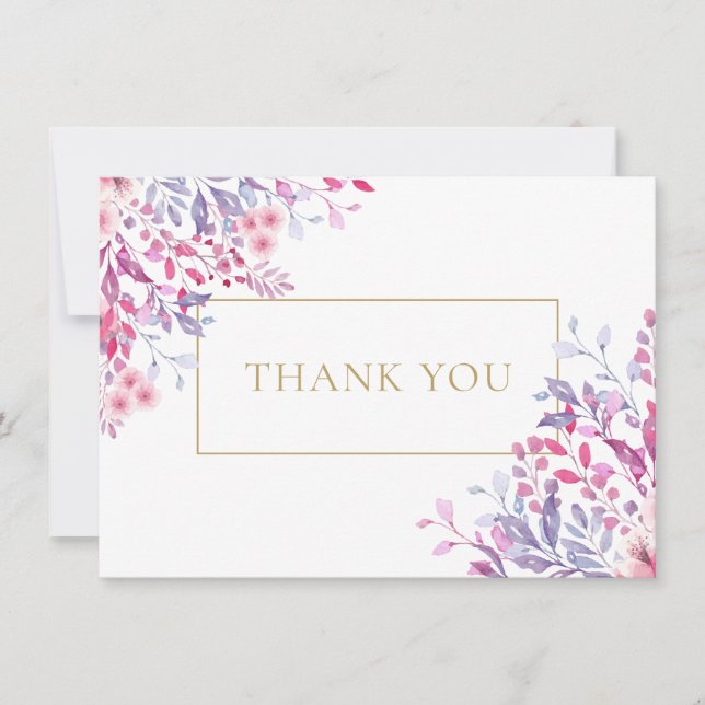 Wildflowers Floral Elegant Gold Geometric  Thank You Card (Front)