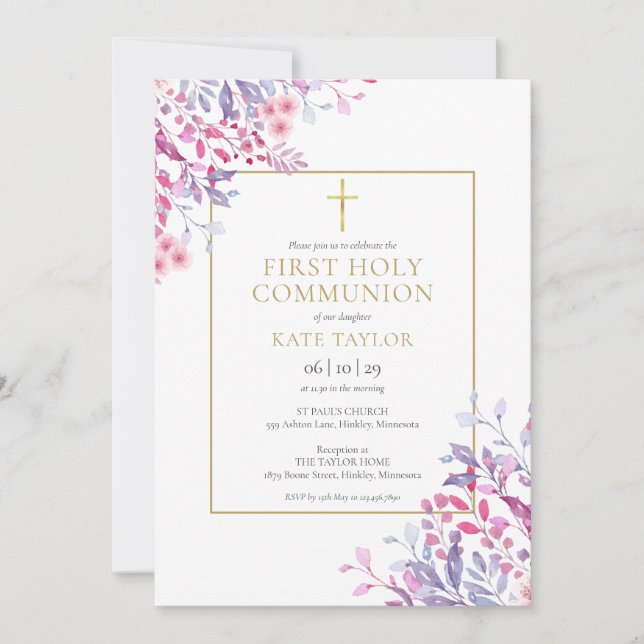 Wildflowers Floral First Holy Communion Invitation (Front)