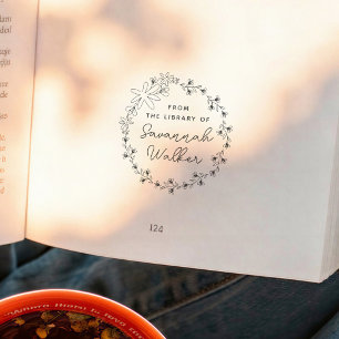 Wildflowers Floral Frame Book From the Library Of Self-inking Stamp