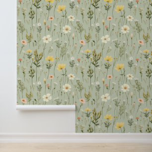 Wildflowers Floral Green Wallpaper