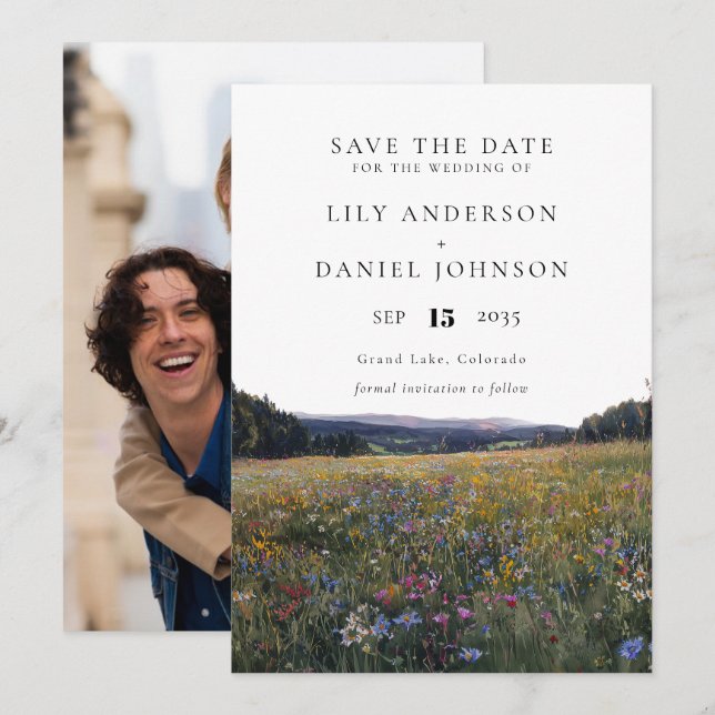 Wildflowers Floral Meadow Photo Wedding Save The Date (Front/Back)