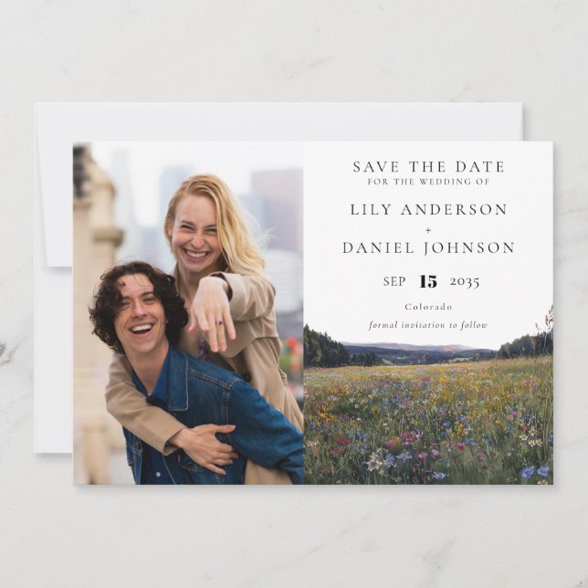 Wildflowers Floral Meadow Photo Wedding Save The Date (Front)