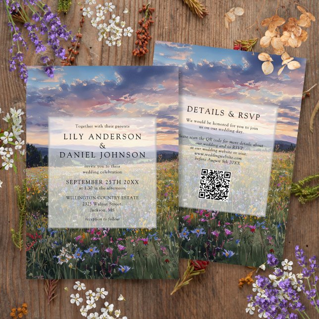 Wildflowers Floral Meadow QR Code Wedding Invitation (Creator Uploaded)