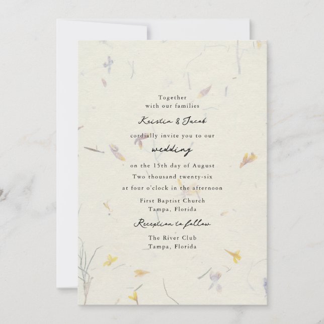 Wildflowers Floral Paper Modern Digital Wedding Invitation (Front)