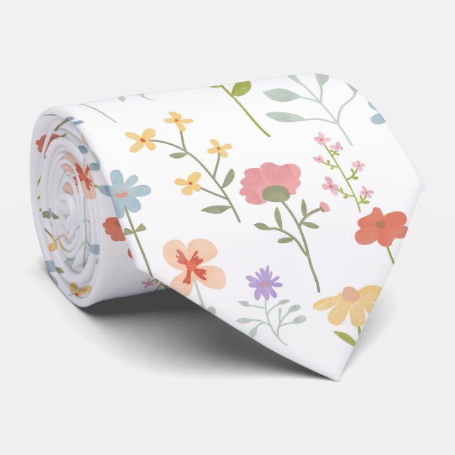 Wildflowers Floral Pattern Tie (Rolled)