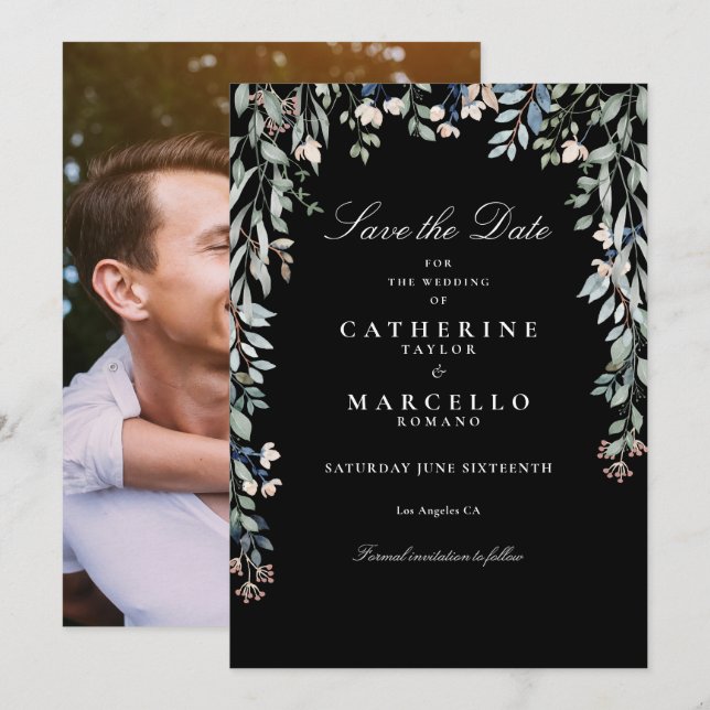 Wildflowers Floral Photo Black And White Wedding Save The Date (Front/Back)