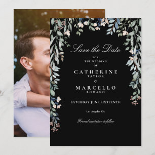 Wildflowers Floral Photo Black And White Wedding Save The Date