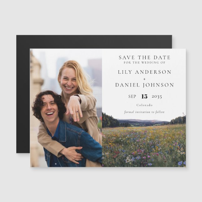 Wildflowers Floral Photo Wedding Save The Date Magnetic Invitation (Front/Back)