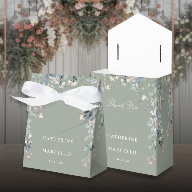 Wildflowers Floral Sage Green Wedding Favour Box (Wildflowers Floral Sage Green Wedding Favor Boxes)