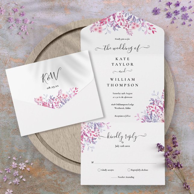Wildflowers Floral Script Monogram Wedding All In One Invitation (Wildflowers Floral Script Monogram Wedding All In One Invitation)