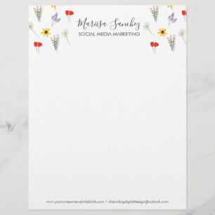 Wildflowers Floral Script Name Modern Letterhead