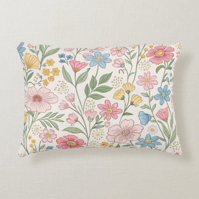 Wildflowers Floral Summer Pattern Decorative Cushion (Front)