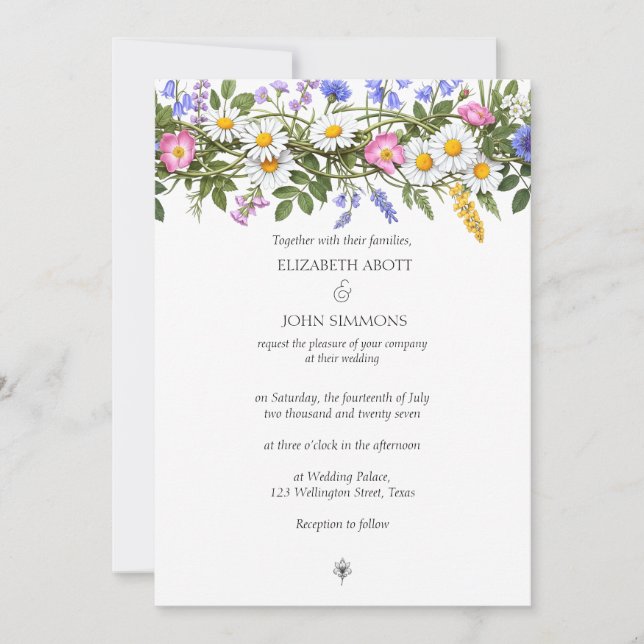 Wildflowers Floral Watercolor Custom Photo Wedding Invitation (Front)