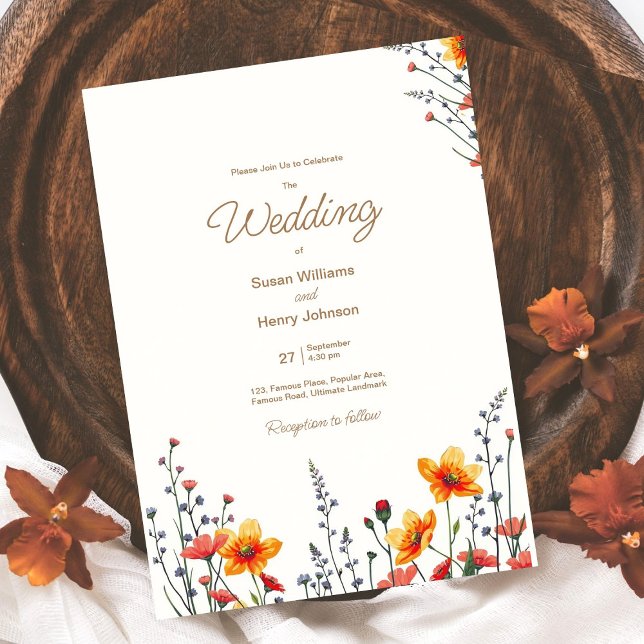 Wildflowers Floral Wedding Invitation | Fall Colou (best wedding card design | Fall season colors |  calligraphy watercolor wildflowers | custom )